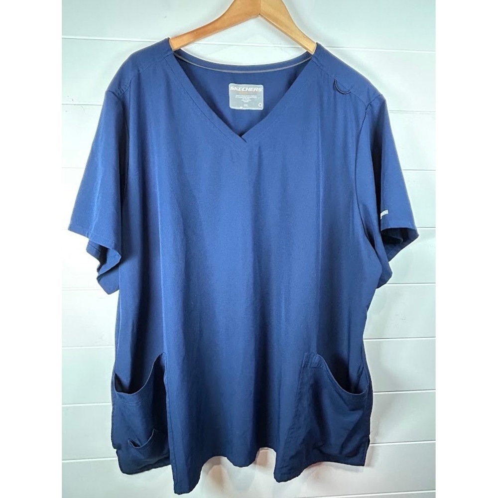 Skechers by Barco Womens 5XL Navy Blue V-Neck Scrub Top  Plus‎ Size